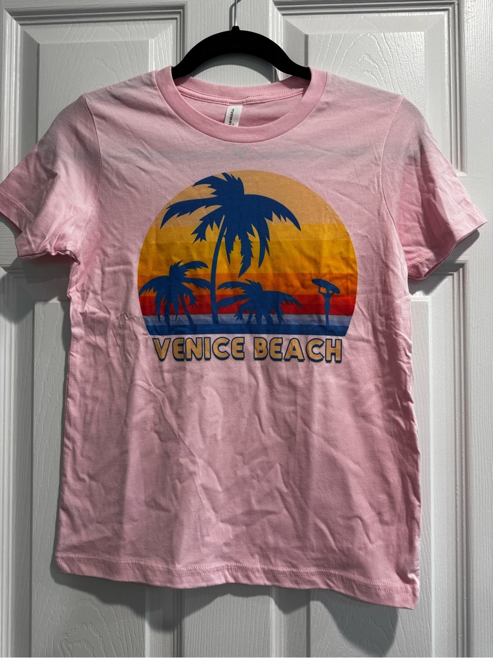Bella Canvas Pink Tee with Yellow and Blue Graphic